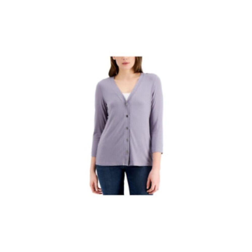 FEVER Womens Silver Long Sleeve V Neck Wear To Work Button Up Top M